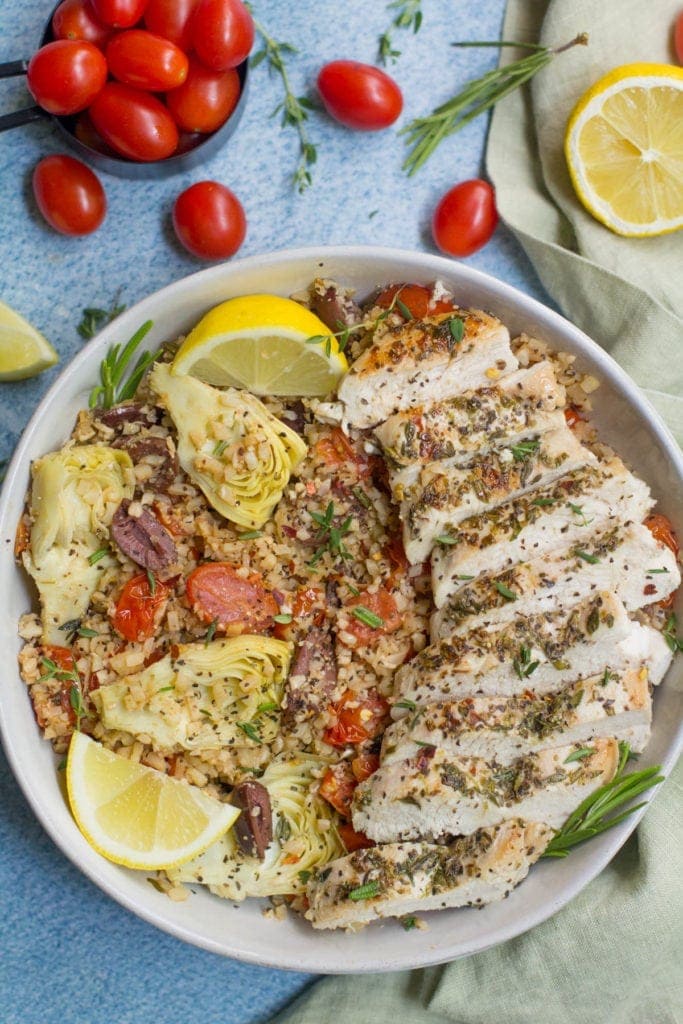 Greek Chicken Cauliflower Rice Bowls