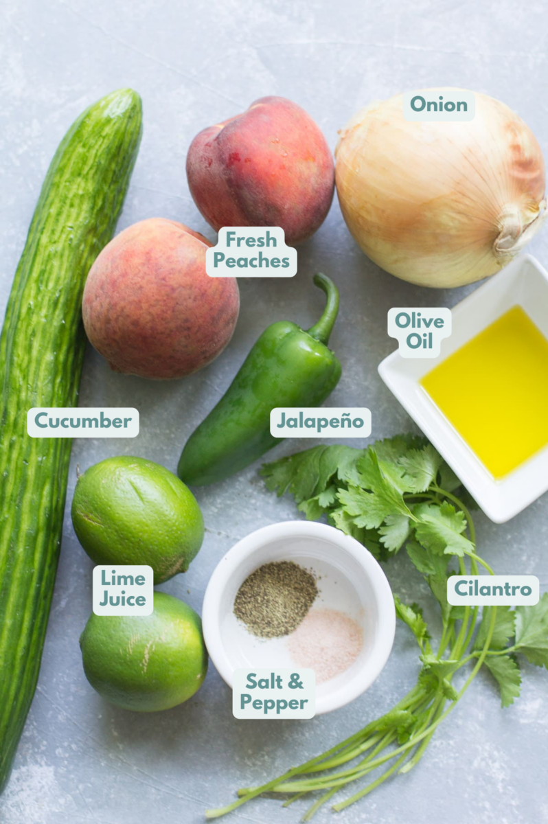 Ingredients to make homemade peach salsa