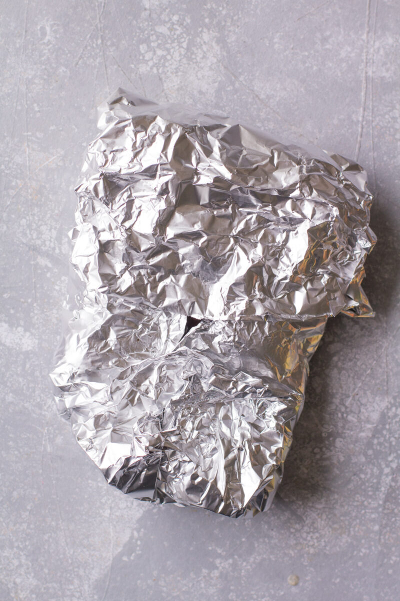 A veggie foil packet before being grilled. 