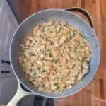 Chicken Piccata Orzo in a grey skillet