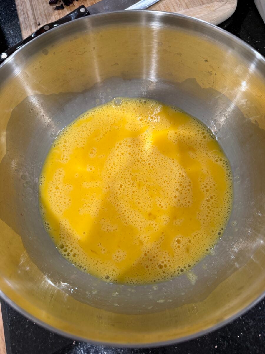 eggs whisked together in a bowl