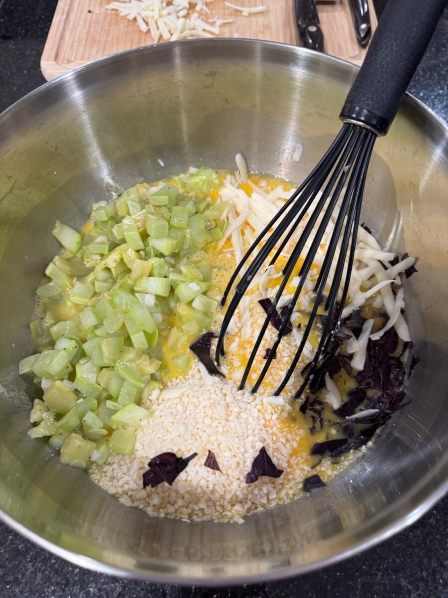 eggs for zucchini egg bake being mixed together
