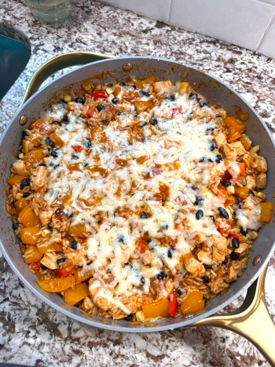 Chicken Enchilada Rice in a pan